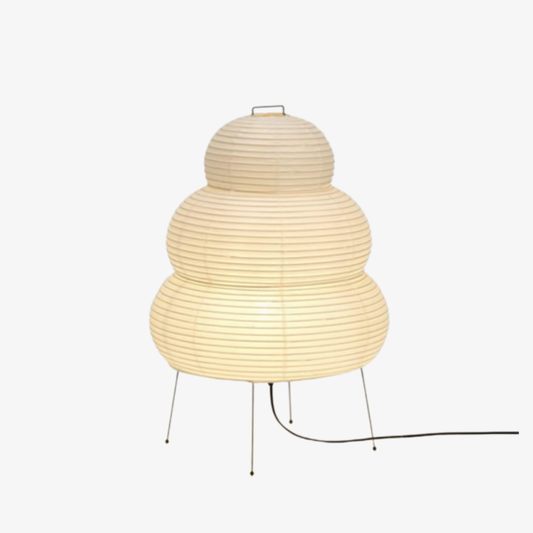 Japanese Rice Paper Table Lamp with Four Legs - Wabi Sabi Tiered Lantern