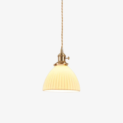Ribbed Dome Hanging Lamp in White Ceramic - Scandinavian Style Decor