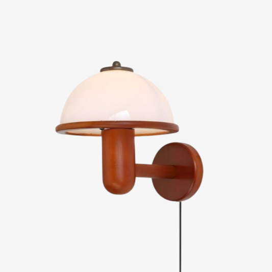 Mushroom Wall Sconce with Oak Wood Base - Mid Century Scandinavian