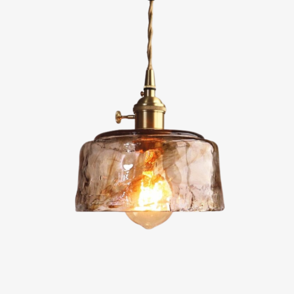 Hammered Glass Pendant Light with Rippled Texture - Vintage Brass Style