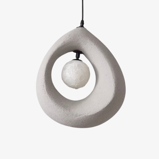 Hollow Stone-Style Hanging Lamp with Glowing Orb - Nordic Earthy Decor