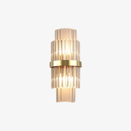 Tiered Crystal Prism Wall Sconce with Metallic Band - Art Deco Style