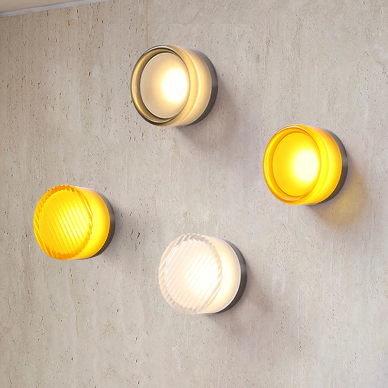 Round LED Wall Lamp with Textured Disk Shade - Modern Minimalist Sconce Light