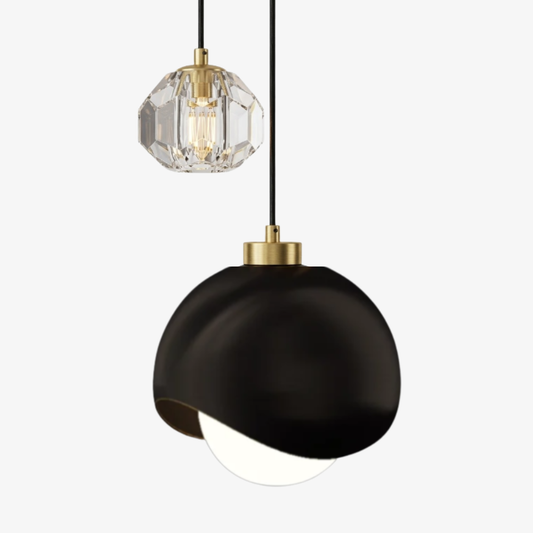 Dual Staggered Pendant Light with Crystal and Metal Orbs - Modern Nordic Art