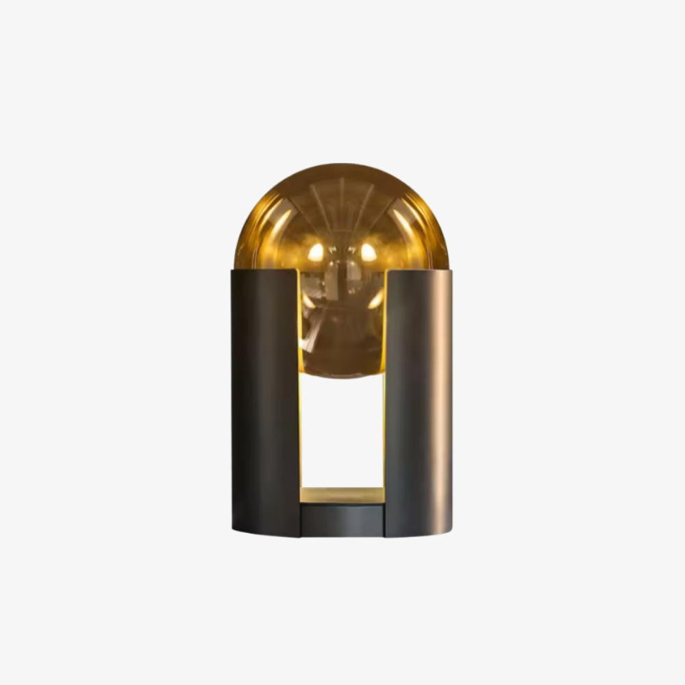 Post-Modern Amber Glass Table Lamp - Matte Black Cylinder Dome Light