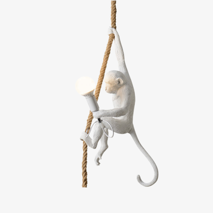 Whimsical Climbing Monkey Rope Pendant - Sculptural Animal Art Hanging Lamp