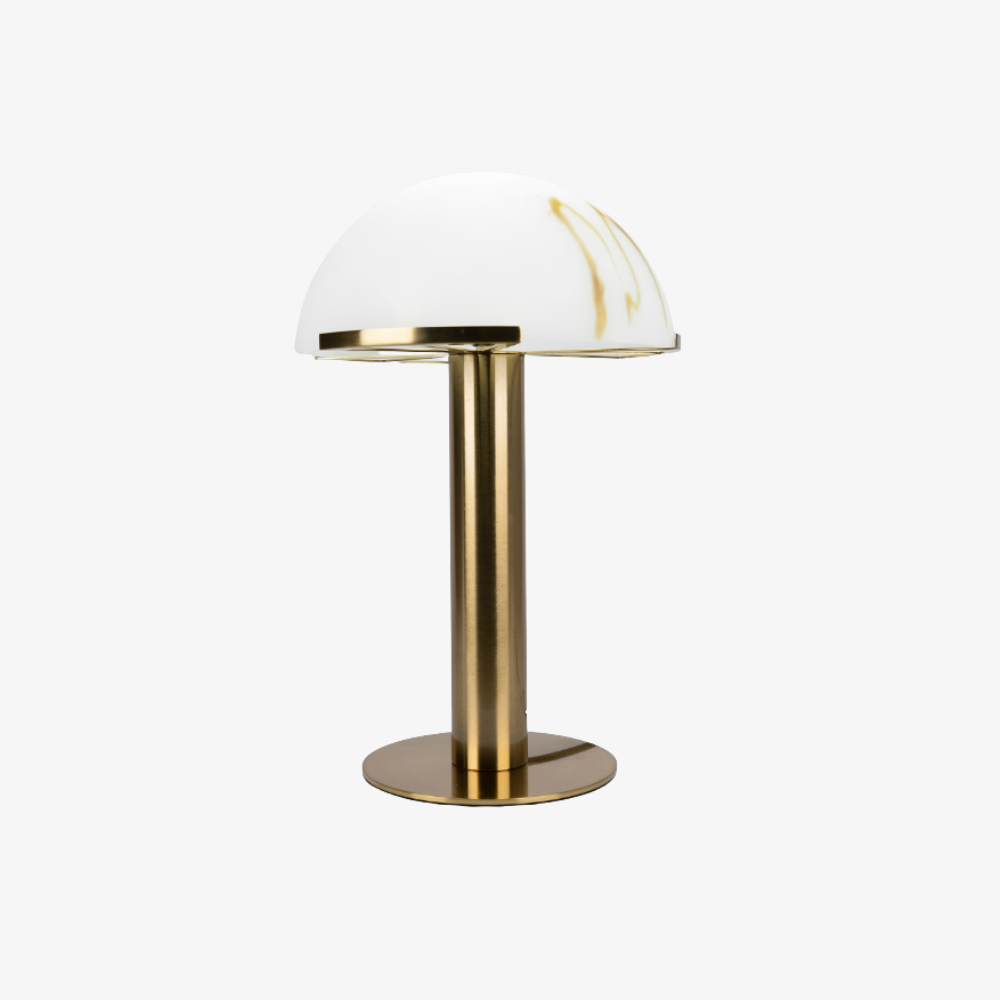 Glass and Alabaster Dome Table Lamp with Metal Base - Mid Century Modern