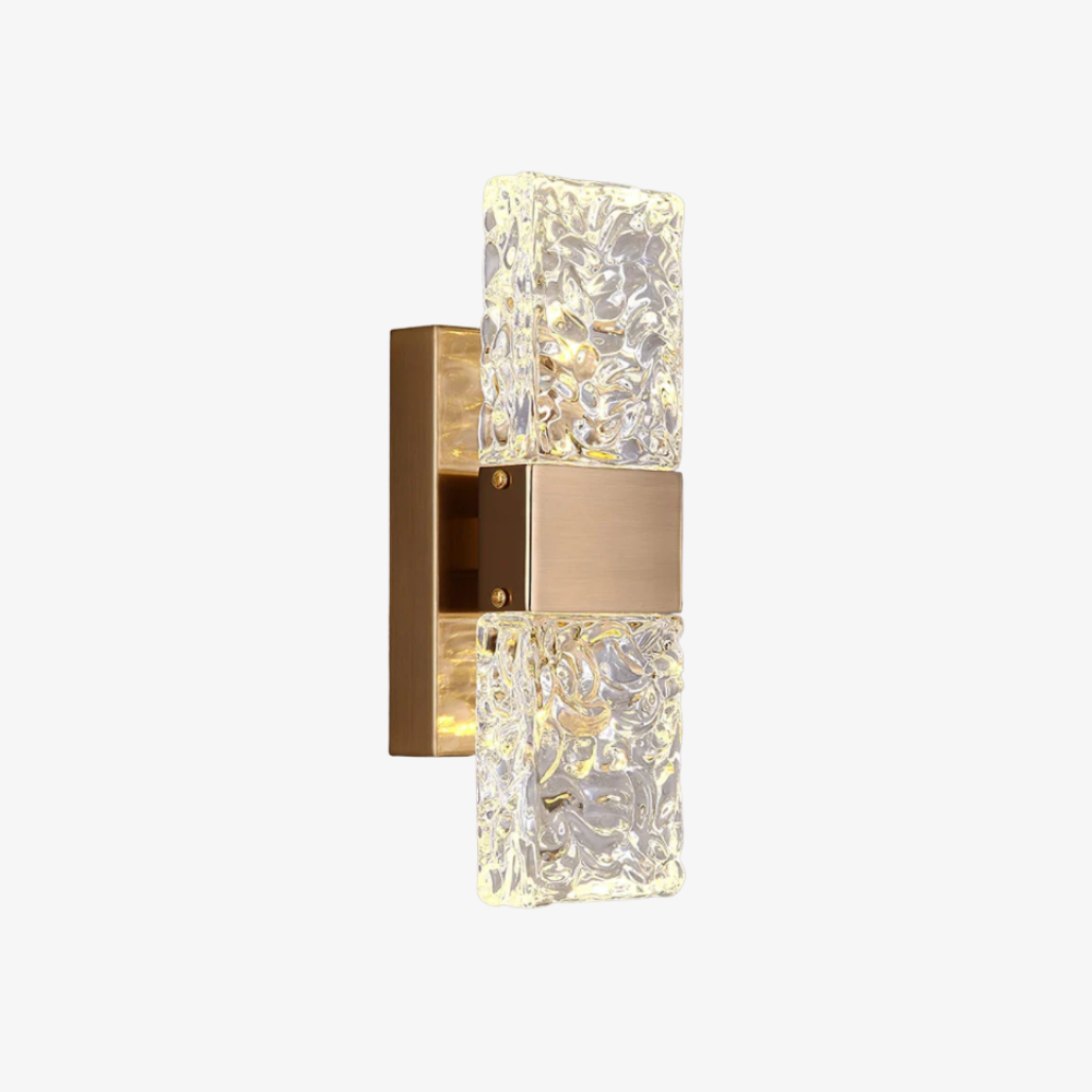 Art Deco Ripple Glass Wall Sconce - Dual Ice Crystal Block Light