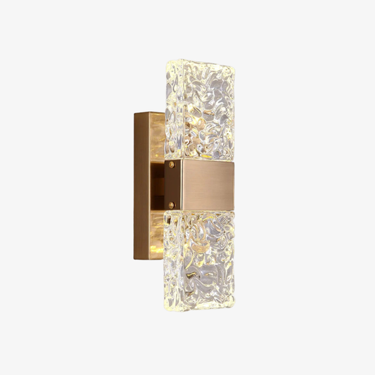 Art Deco Ripple Glass Wall Sconce - Dual Ice Crystal Block Light