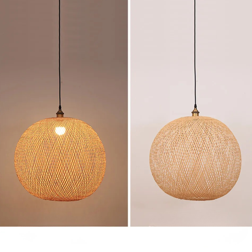 Hand-Woven Bamboo Sphere Pendant - Modern Lattice Hanging Lamp