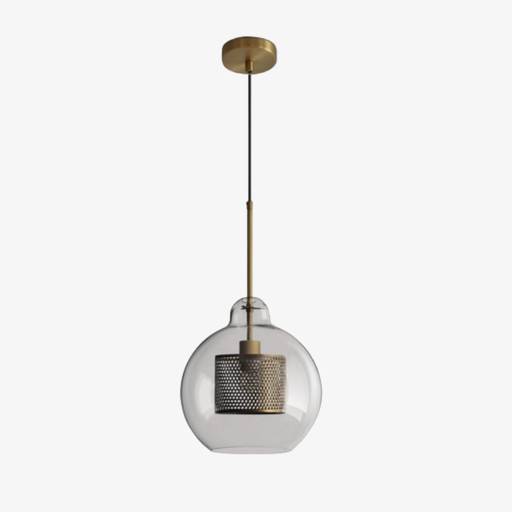 Modern Perforated Metal Glass Pendant - Industrial Layered Mesh Hanging Lamp
