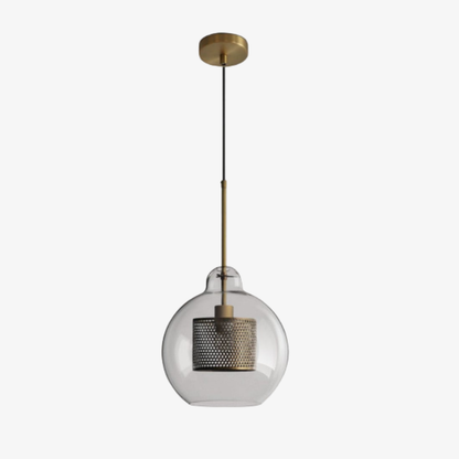 Modern Perforated Metal Glass Pendant - Industrial Layered Mesh Hanging Lamp