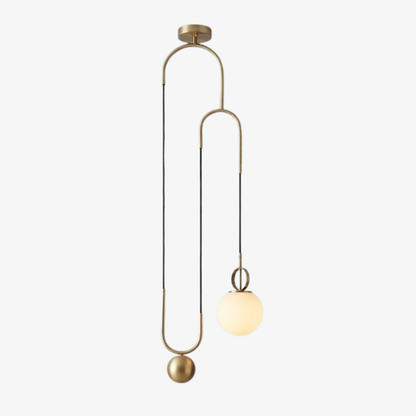 Architectural Brass Arc Ceiling Lamp - Minimalist Frosted Glass Rise-and-Fall Sconce
