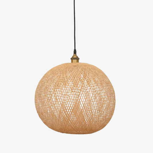 Hand-Woven Bamboo Sphere Pendant - Modern Lattice Hanging Lamp