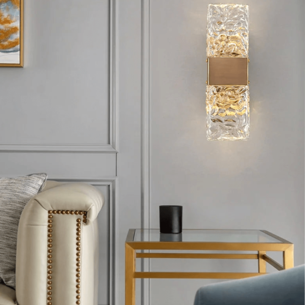 Art Deco Ripple Glass Wall Sconce - Dual Ice Crystal Block Light