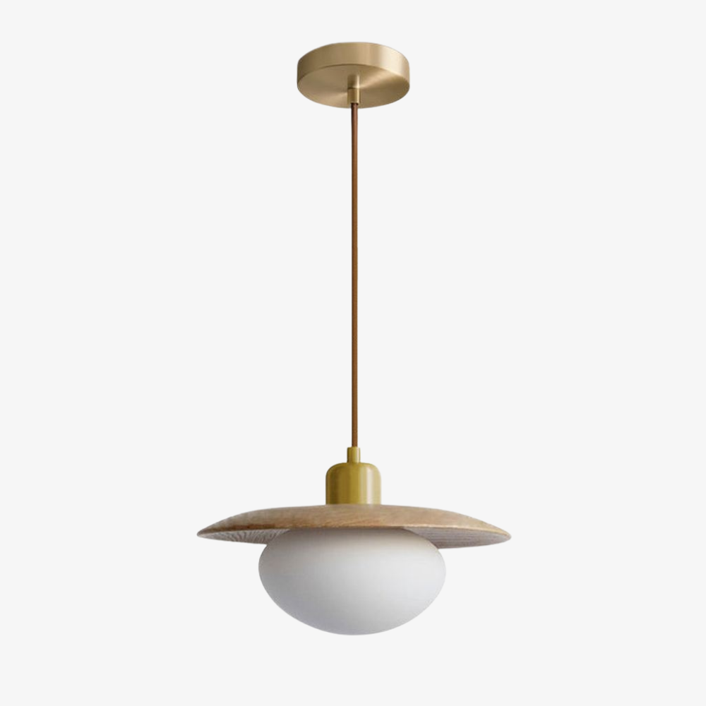 Modern Pebble Glass & Timber Pendant Light - Japandi Disk Pendant Lights
