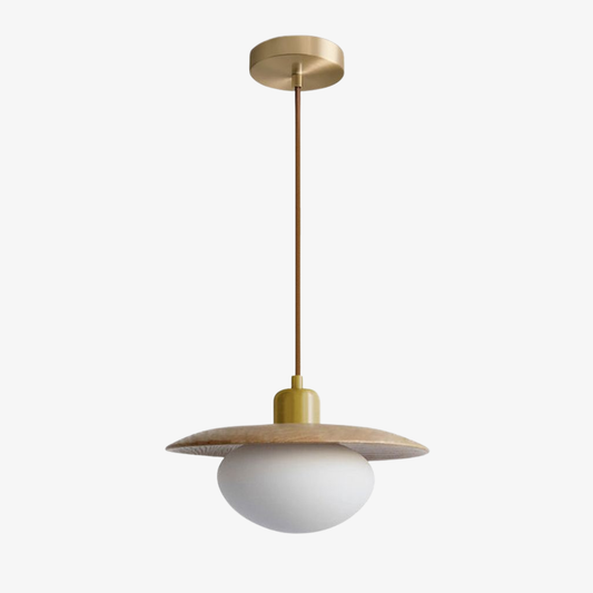 Modern Pebble Glass & Timber Pendant Light - Japandi Disk Pendant Lights