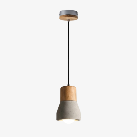 Modern Concrete & Wood Pendant Light - Nordic Industrial Timber Hanging Lamp