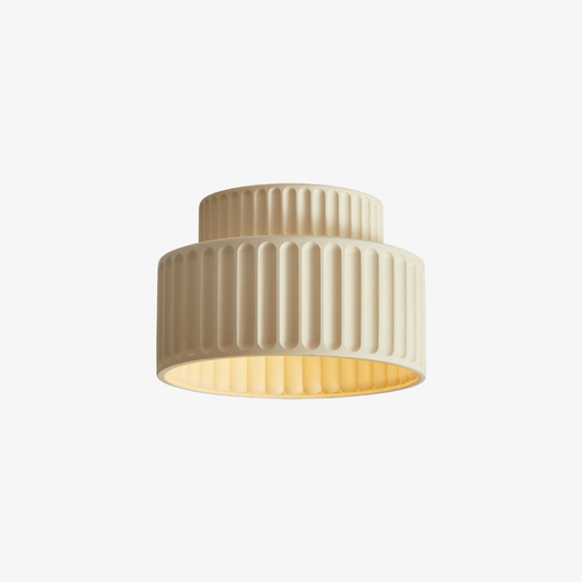 Modern Pleated Ceramic Flush Mount Ceiling Light - White Ribbed Lamp